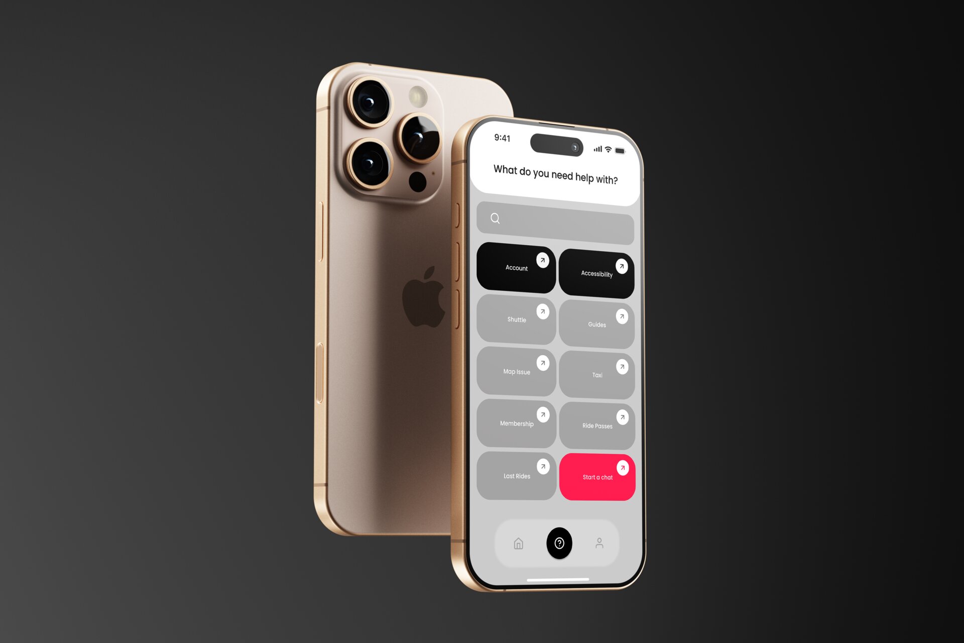 Butterfly Help screen mockup on gold iPhone