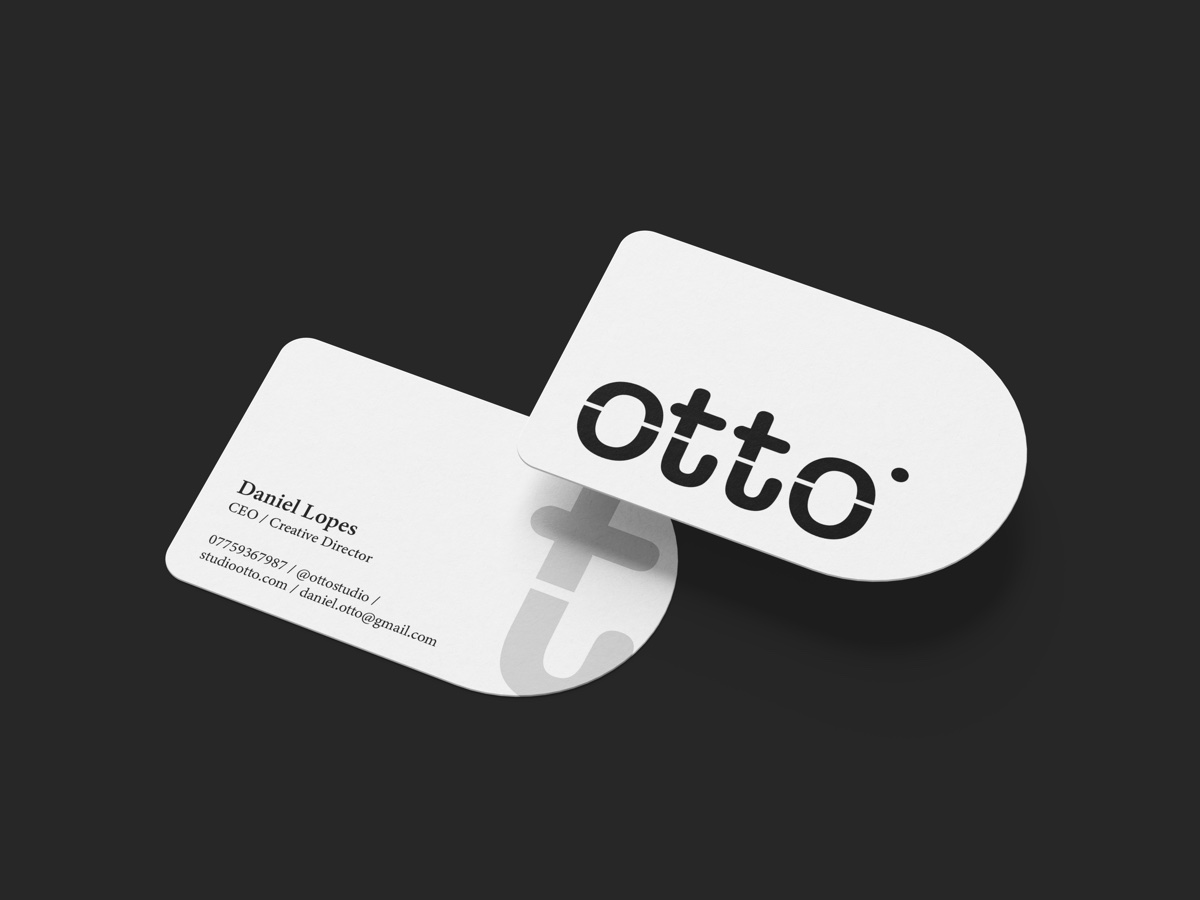 Otto Studio white business card mockup with dark logo