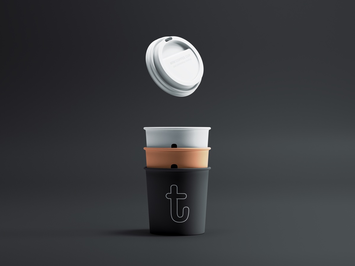 Otto Studio branded coffee cups in black, white, and orange